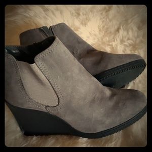 Gray Booties with Black Wedge Soles